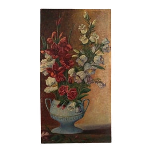 Gladiolus and Foxglove Flowers Painting, Signed French Floral Bouquet Still Life Art