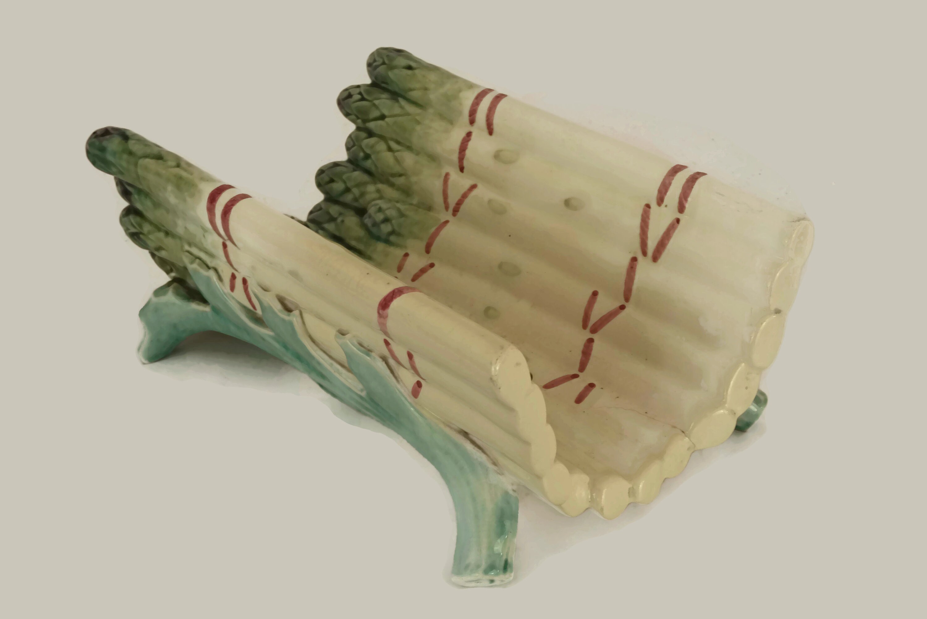 Antique Asparagus Server Platter, French Majolica Cradle and Drainer