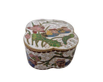 Chinese Cloisonne Trinket Box with Partridge and Flowers, Vintage Enamel Pill Box, Asian Art and Home Decor