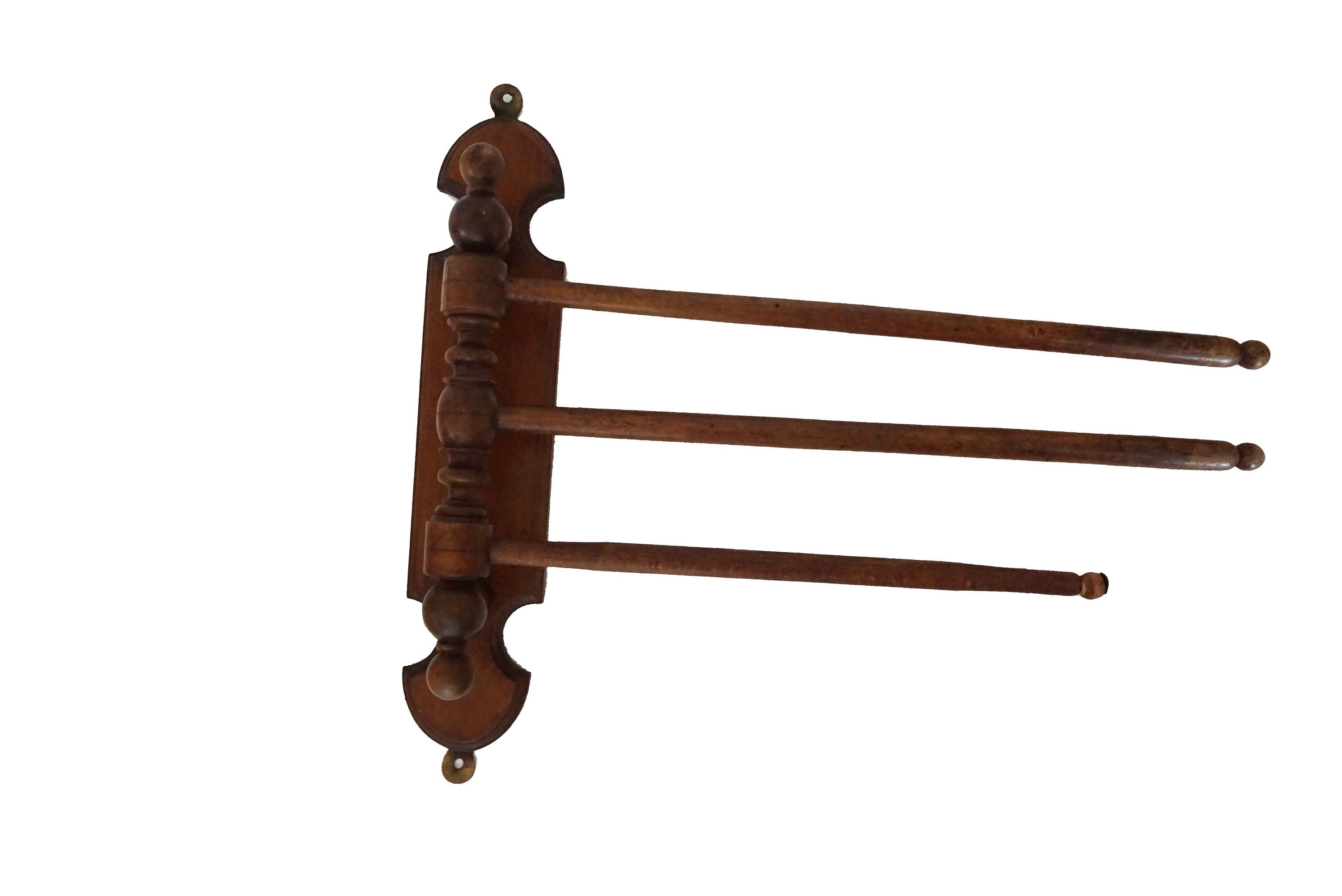 Antique Wooden Bathroom Towel Holder, 3 arm Adjustable Swing Rack, Wall Mounted Rod