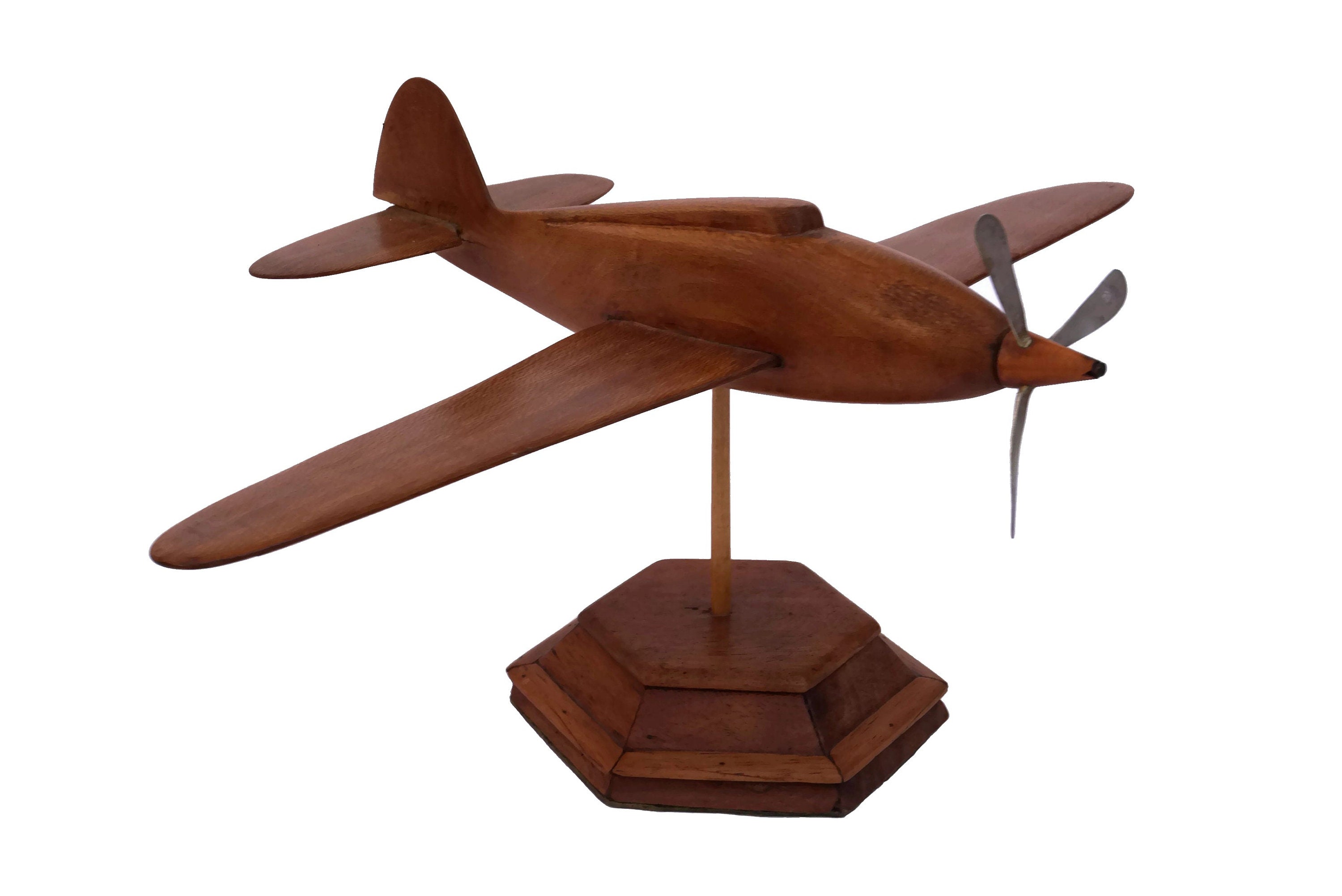 Art Deco Wooden Plane Sculpture, Vintage Desk Model Airplane