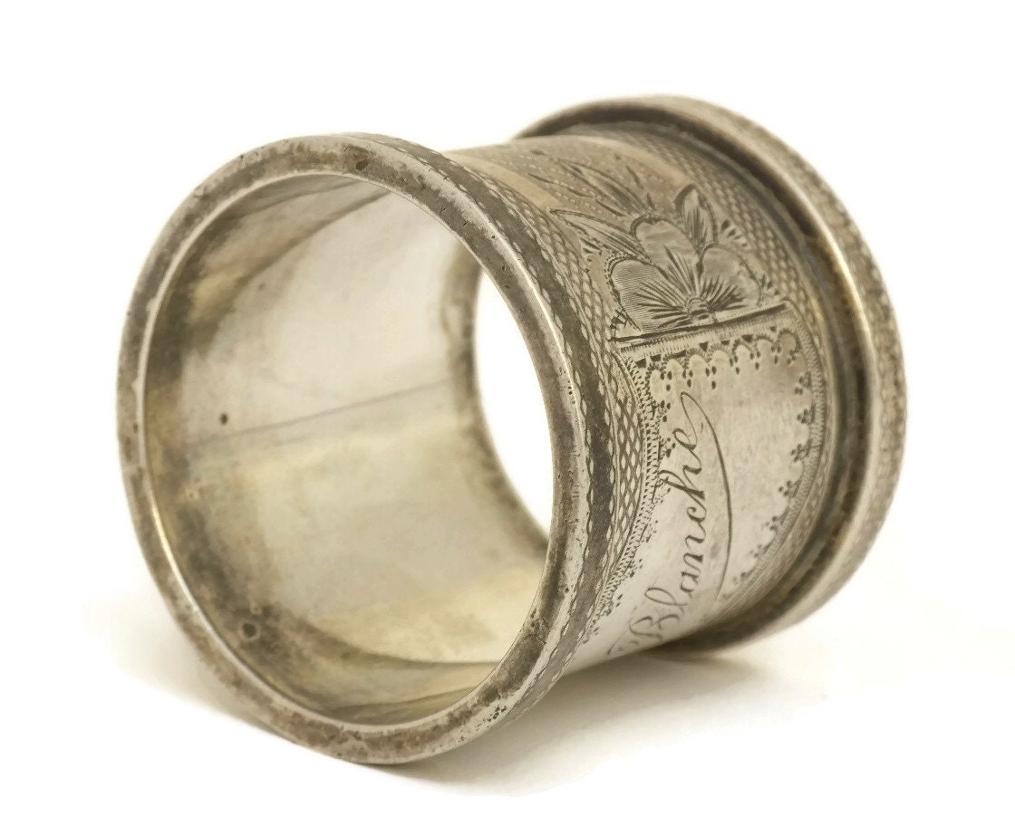 Antique Silver Plated Napkin Ring Engraved Blanche.