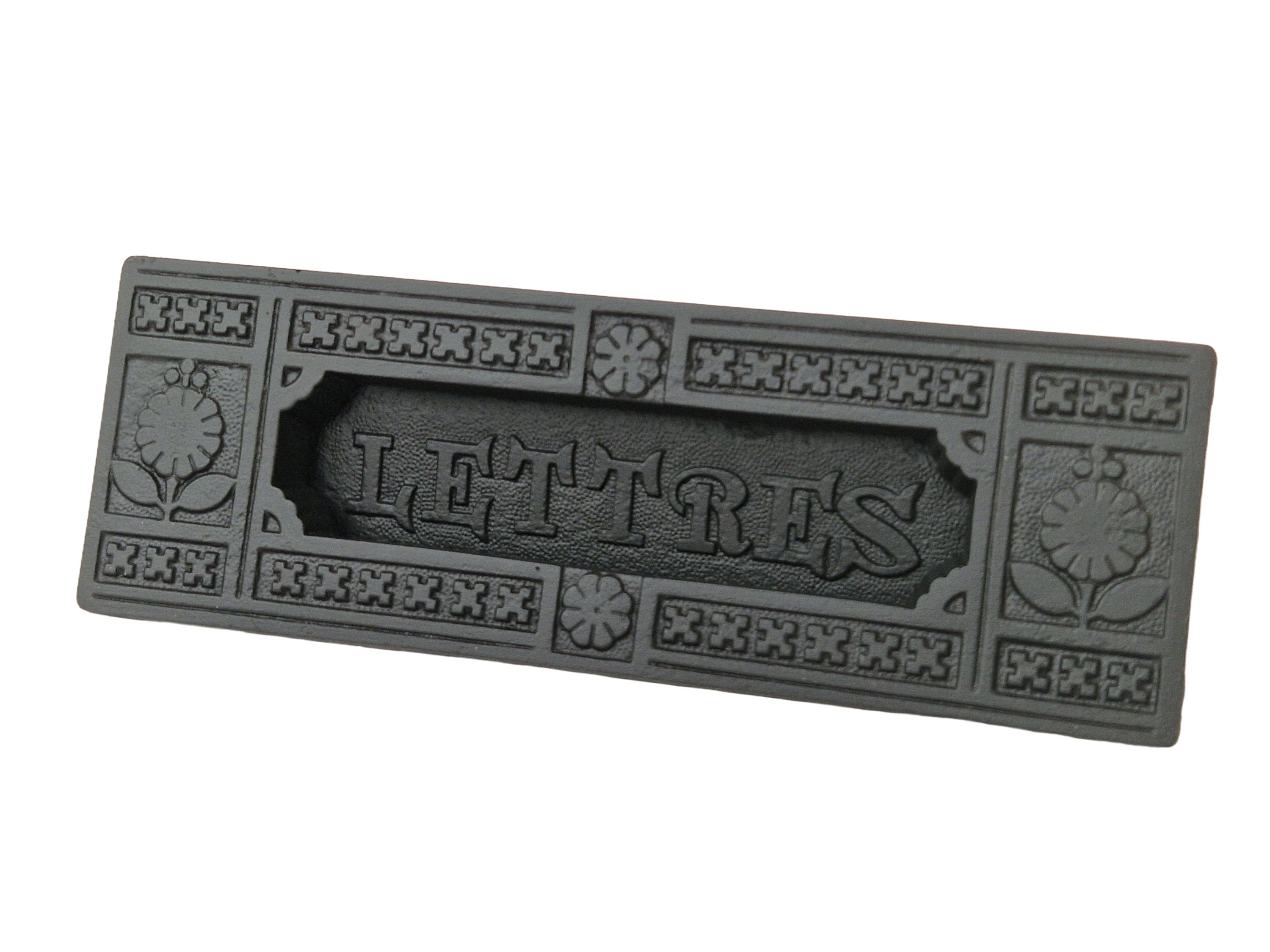 Victorian Cast Iron Letter Plaque Box Flap, Antique French Mailbox Slot