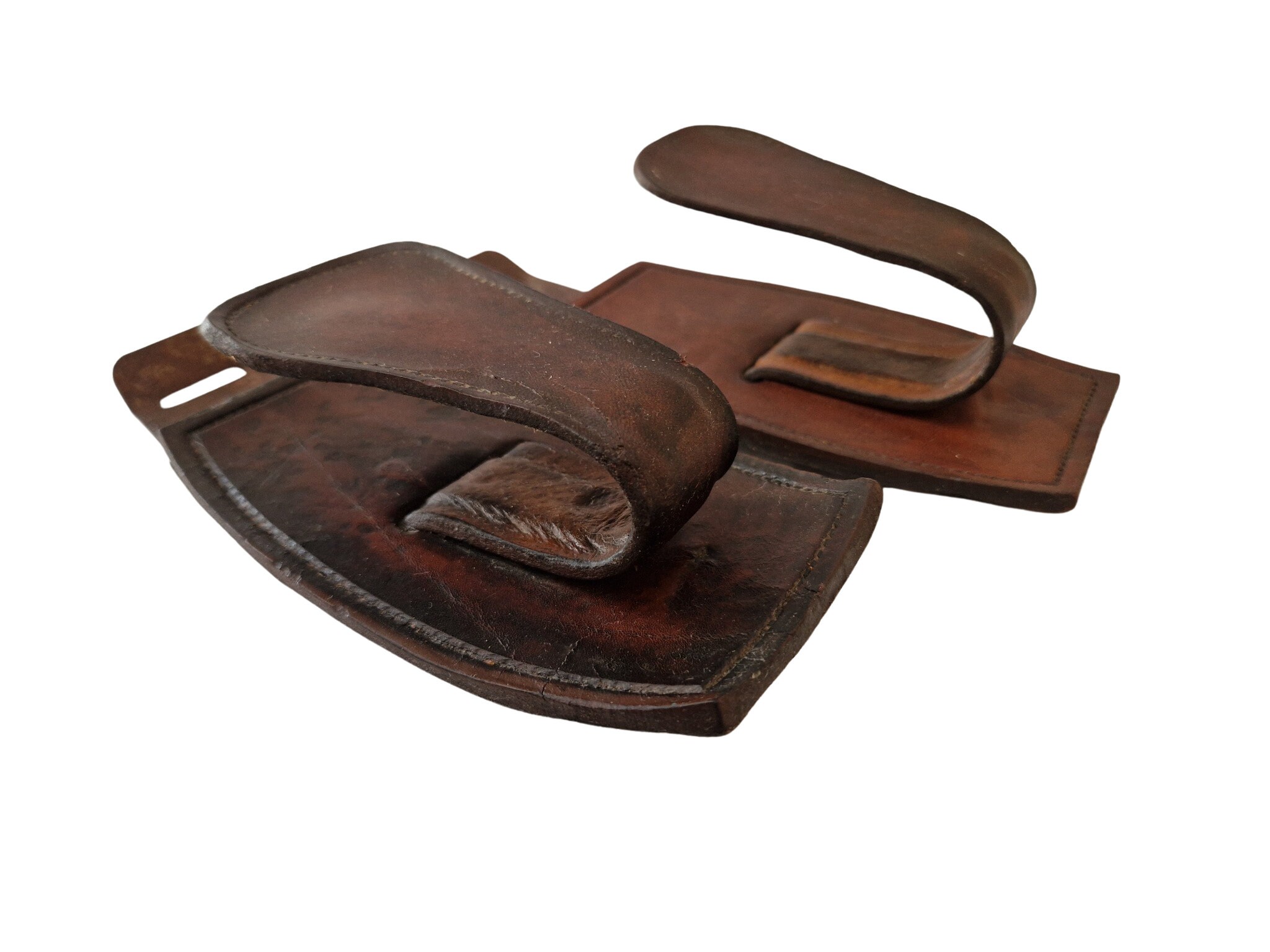 Vintage Leather Rifle Wall Mount Brackets, Pair of Gun Rack Hooks