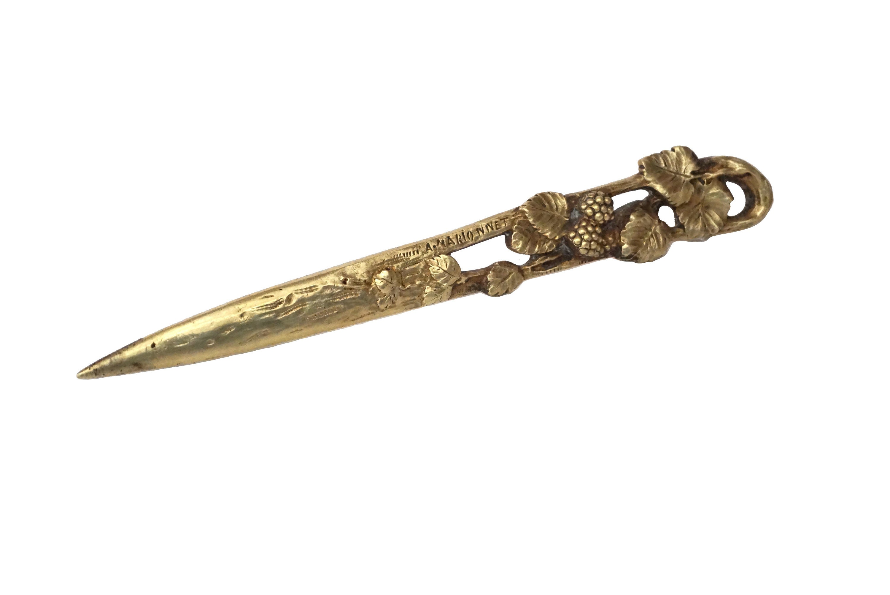 French Antique Bronze Letter Opener Paper Knife by Albert