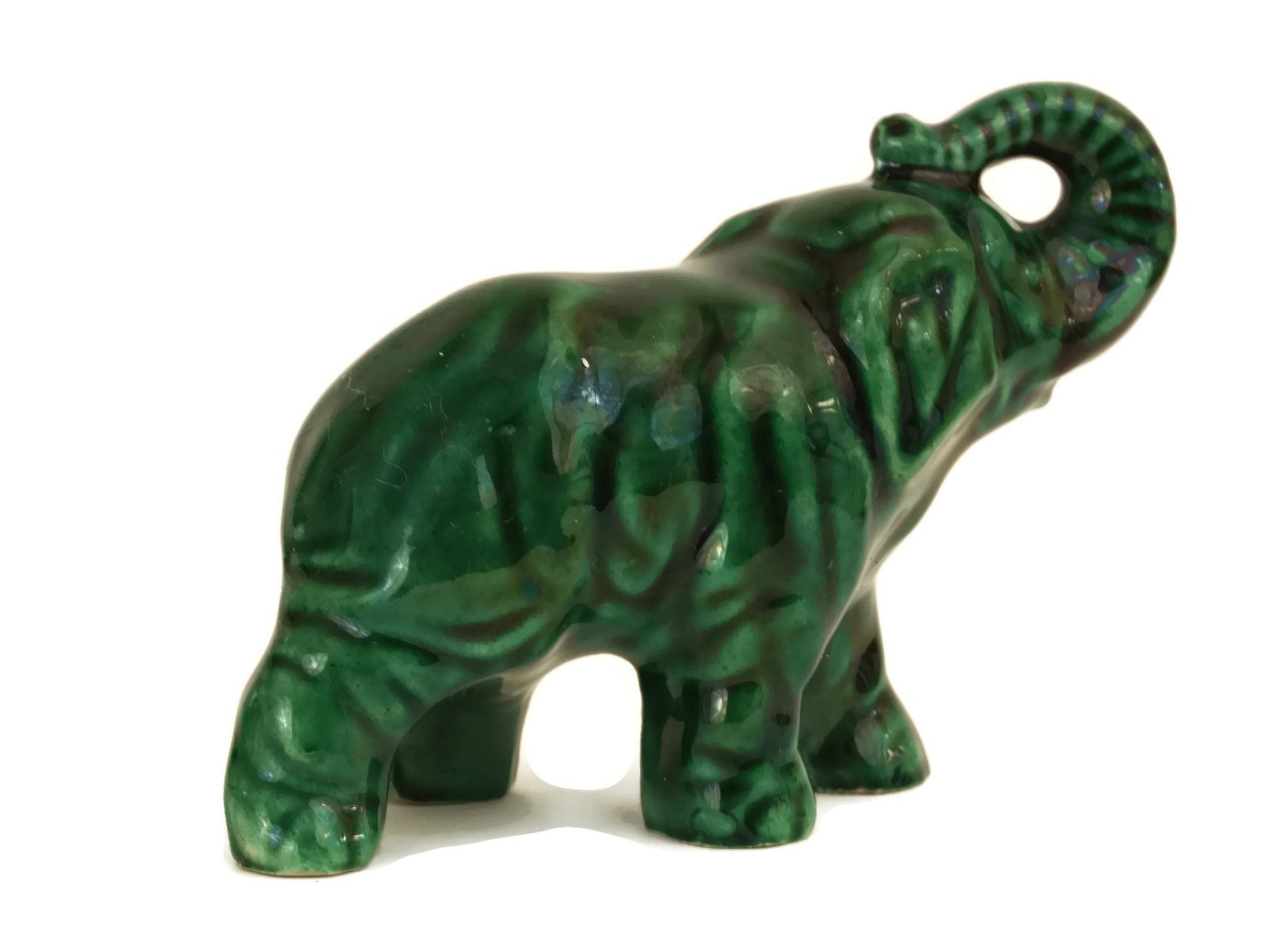 Green Pottery Elephant Figurine