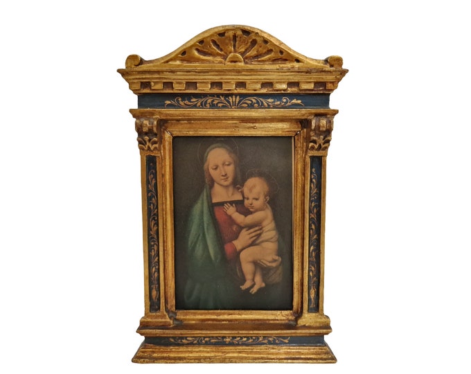 Virgin Mary and Child Portrait Art Print in Florentine Frame, Madonna of Grand Duke by Raphael, Christian Gift