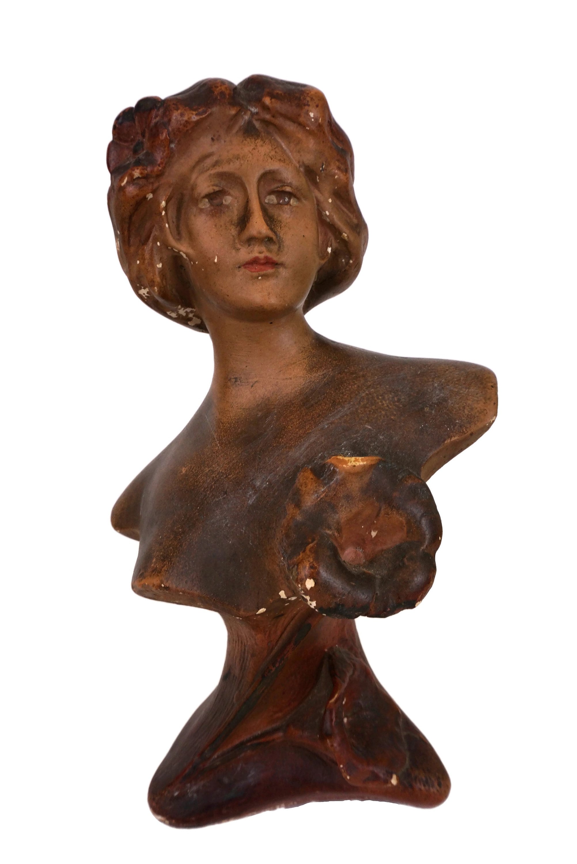 Art Nouveau Lady Bust Statue, Antique French Woman Head Plaster