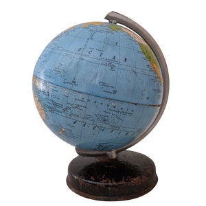 Mid Century Tin World Globe by Cartes Taride, Small Desk Top Earth Map image 3