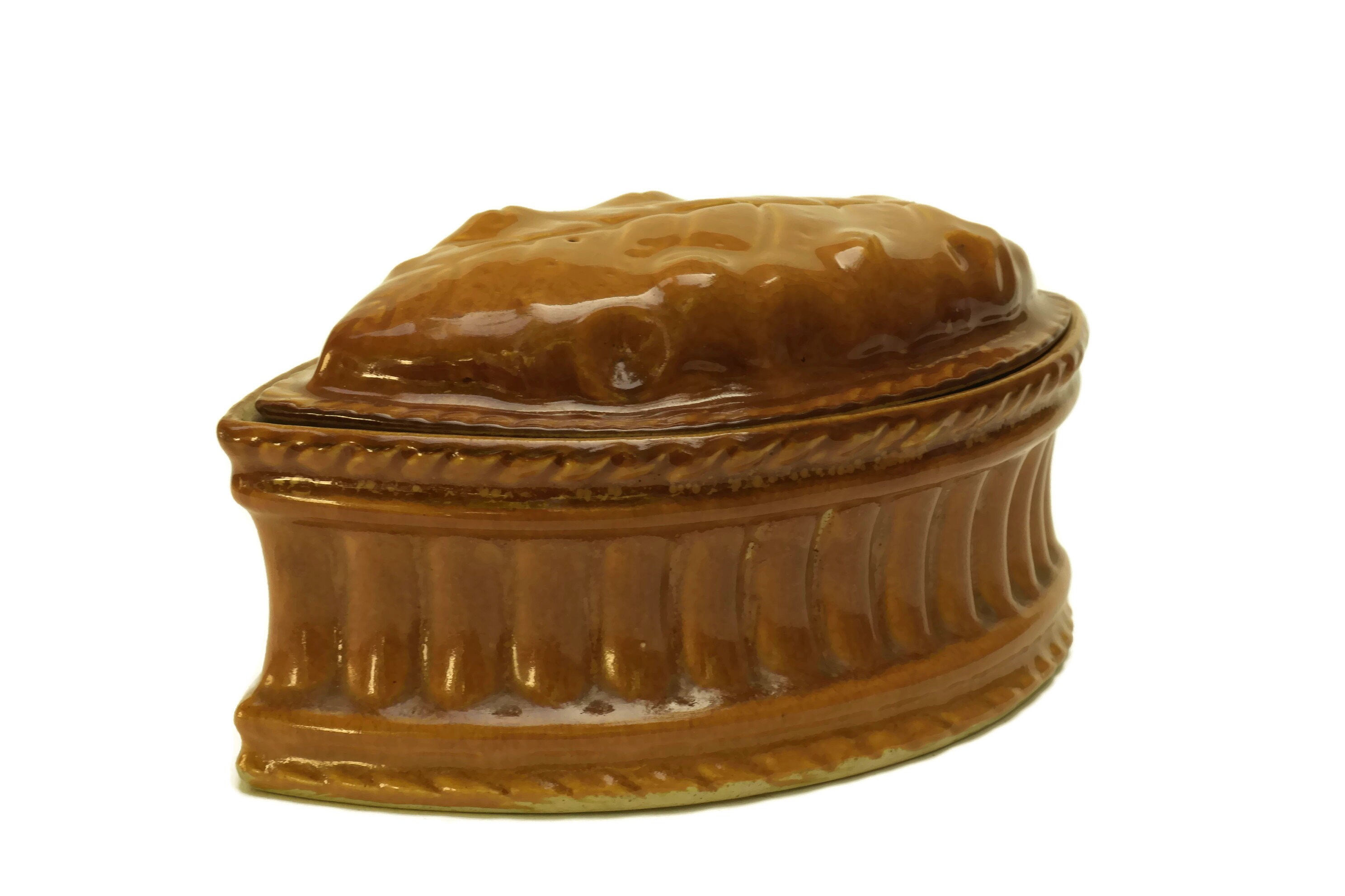 French Porcelain Game Pie Dish. Rustic Tureen Baking Mould with Lid