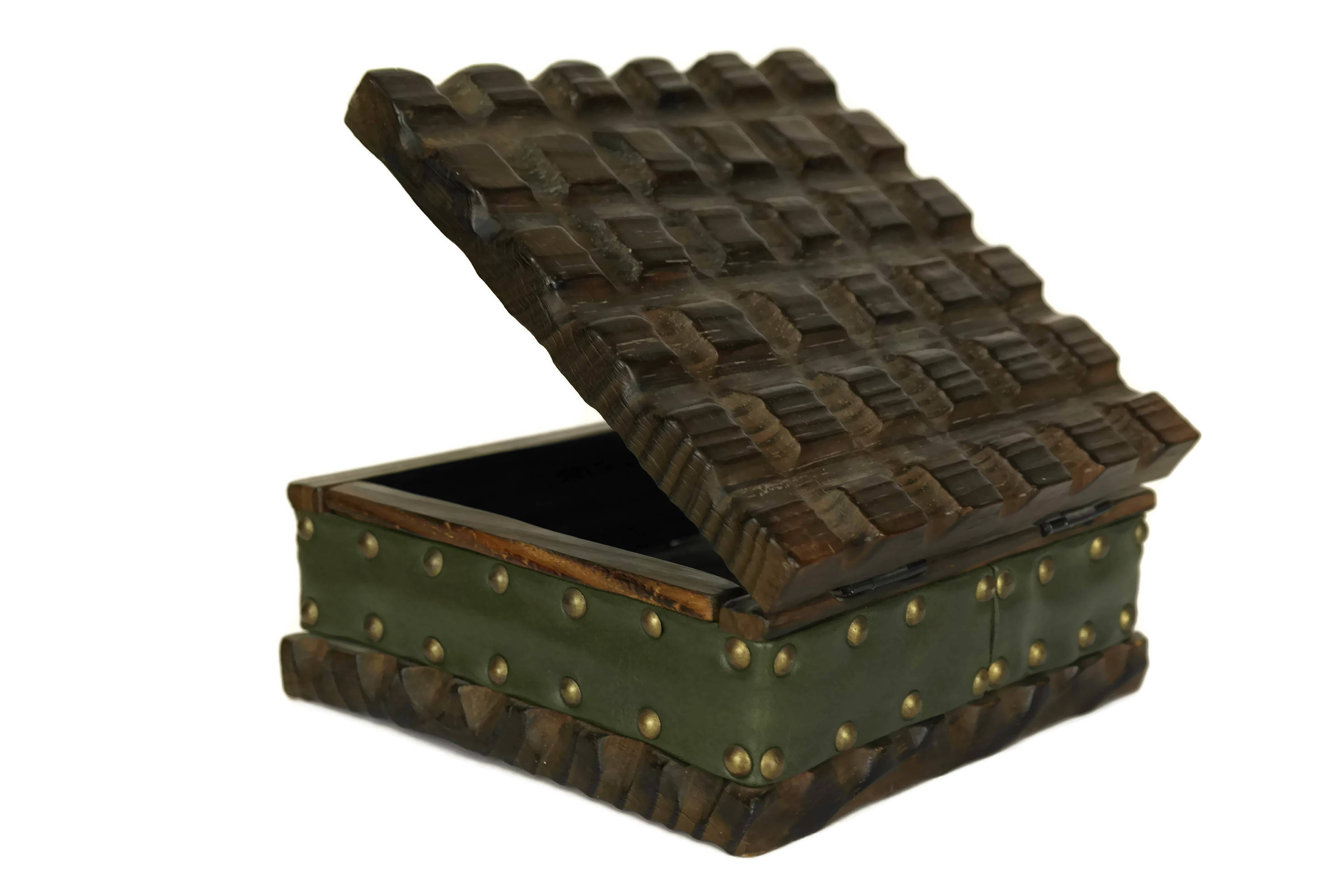 Hand Carved Wood Box. French Vintage Wooden Craft Storage & Keepsake