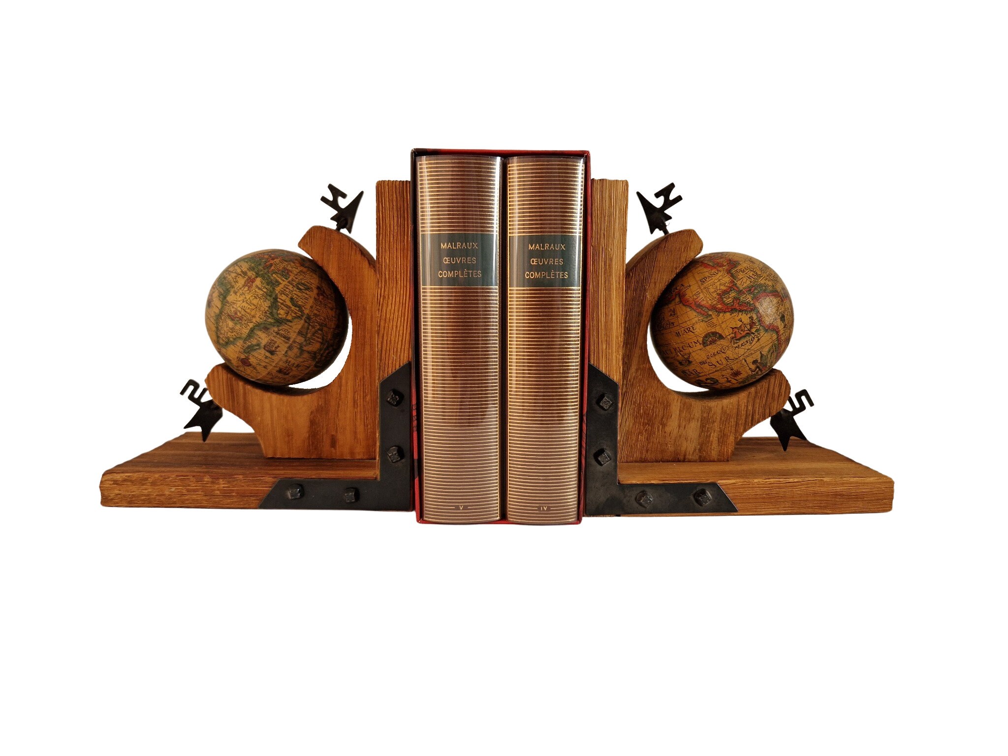 World Globe Wooden Bookends, Earth Map Desk and Office Decor
