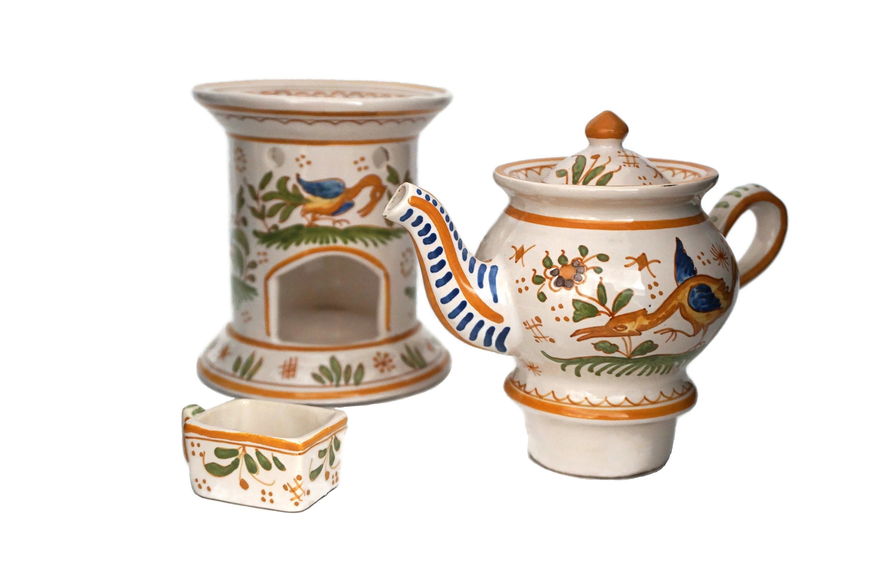 French Pottery Teapot and Warmer, Ceramic Veilleuse and Tisaniere