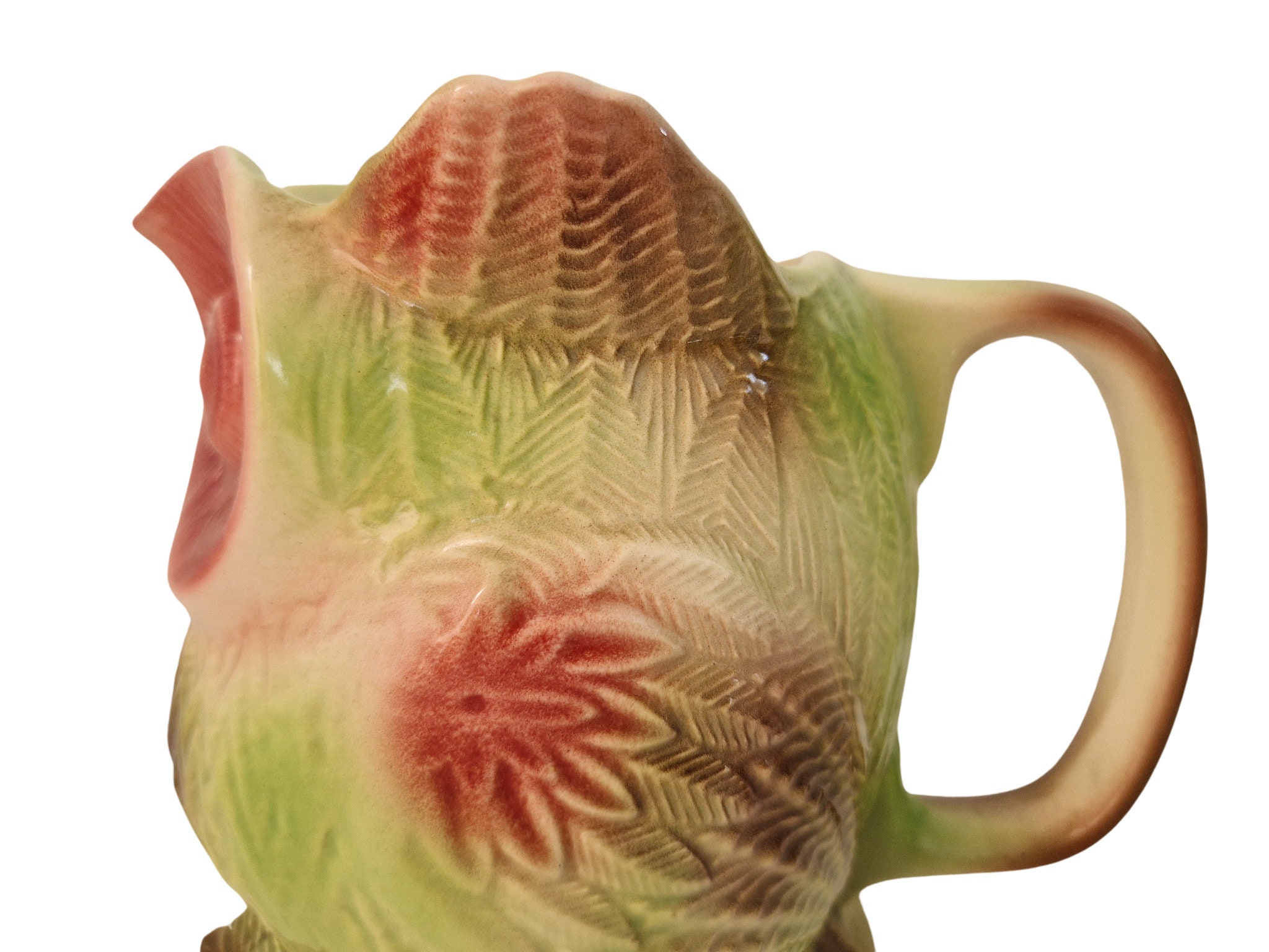 French Vintage Majolica Owl Pitcher, Luneville Ceramic Figural Animal