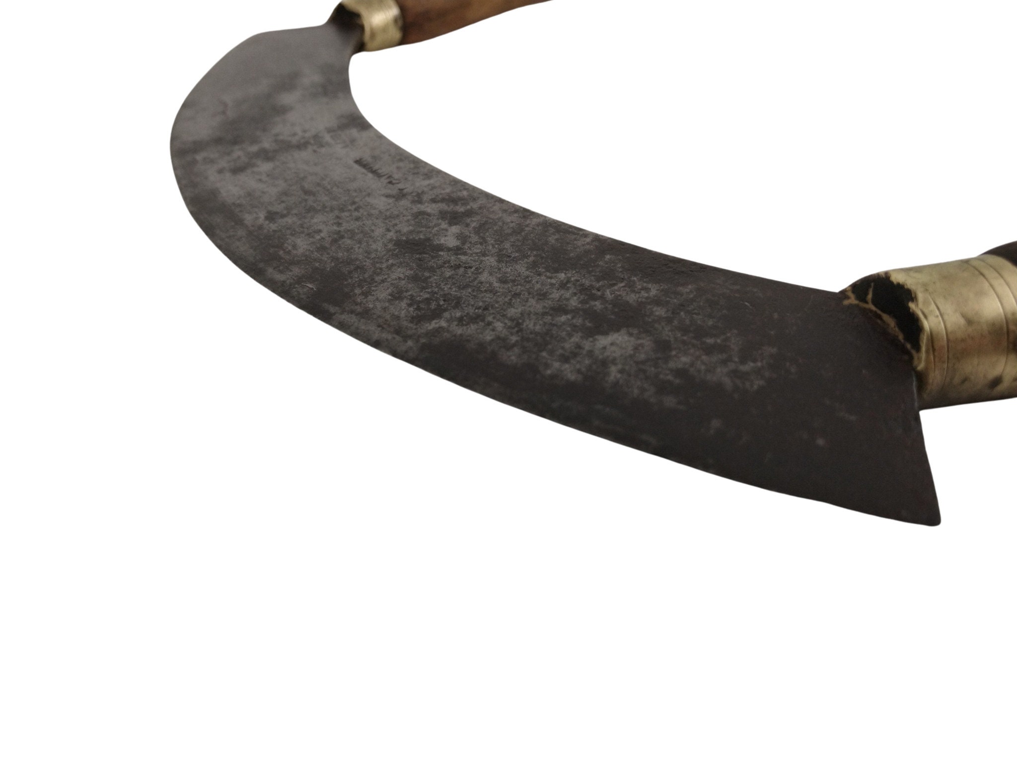 Antique French Herb Chopper Mezzaluna Round Knife, Rustic Kitchen Decor