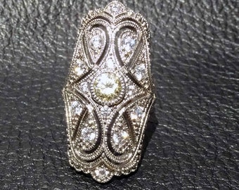 Diamond Ring Replica, ArtDeco CZ. Sterling Silver