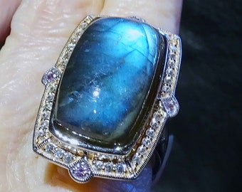 Labradorite Statement Ring, Sapphire, Sterling