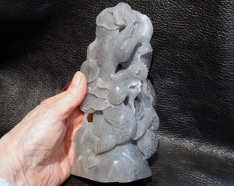 Jade Mountain Sculpture, Rare Lavender Gray Nephrite