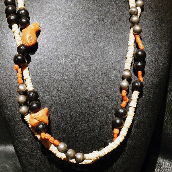 Coral Chunk Necklace, Ostrich Eggshell, 54 inches long