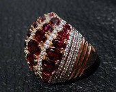 Rhodolite Garnet Ring, Natural White Zircons, 18K over Sterling