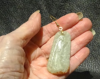 Single Jade Earring, Dangle Drop, Vintage Estate Jewelry
