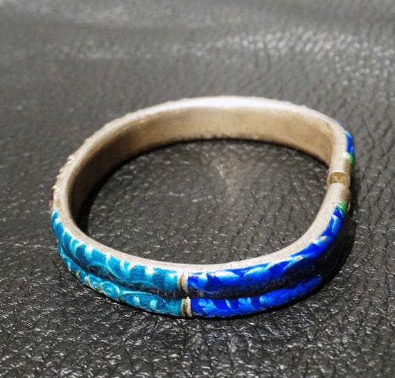 Chinese Enamel Bangle Bracelet, Antique, Qing Dyn… - image 2