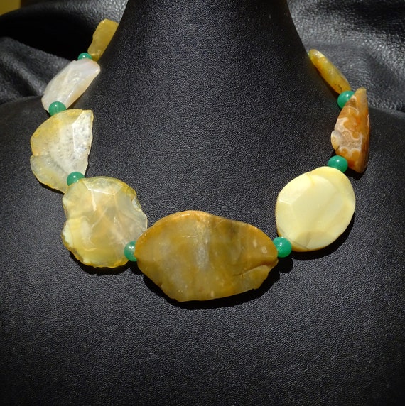 Agate Slice Necklace, Statement, Estate Jewelry - image 1