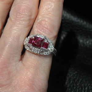 ArtDeco Ruby Ring Replica, Cubic Zirconia, Sterling Silver