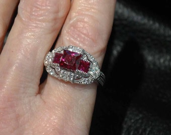 ArtDeco Ruby Ring Replica, Cubic Zirconia, Sterling Silver