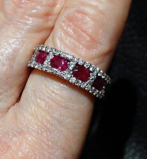 Platinum Ruby Diamond Ring, Natural Rubies - image 1