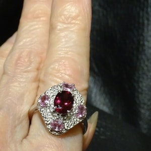 Pink Sapphire Rhodolite Ring, Platinum Over Sterling - Etsy