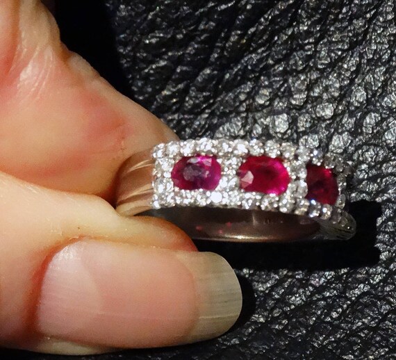 Platinum Ruby Diamond Ring, Natural Rubies - image 3