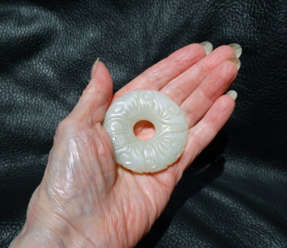 Jade Pendant Necklace, Carved Mutton Fat Nephrite,