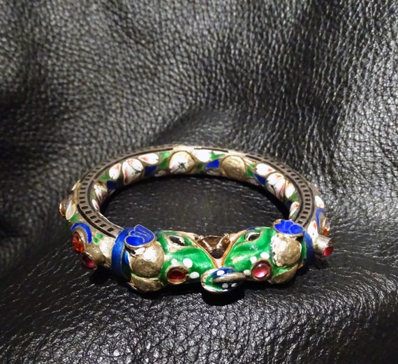 Antique Enamel Bangle Bracelet - image 8