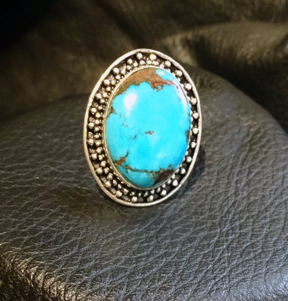 RARE Bisbee Turquoise Ring, Vintage Sterling Hand… - image 1