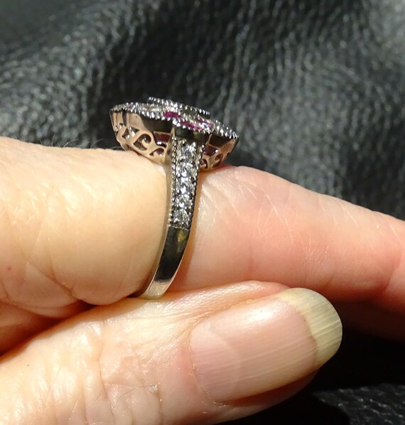 Lab Ruby Ring, Art Deco Style, Sterling, Platinum - image 10