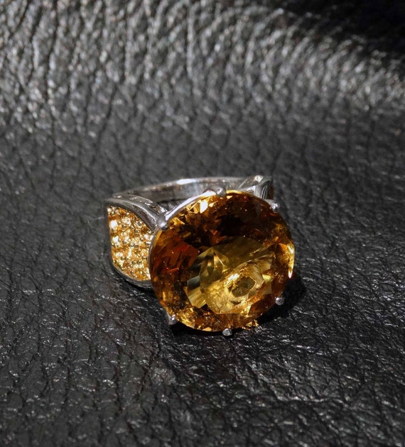 Citrine Sapphire Ring, Madera Citrine, Golden Sap… - image 5