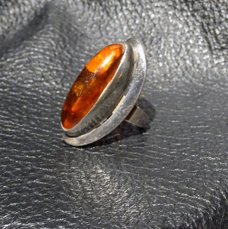 Baltic Amber Ring Signed Sterling Vintage