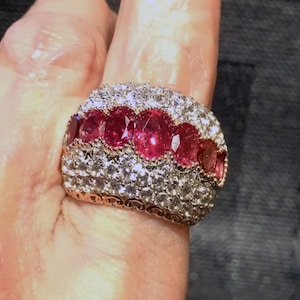 Rubellite Tourmaline Ring, White Topaz, Estate Jewelry