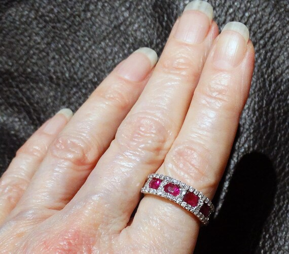 Platinum Ruby Diamond Ring, Natural Rubies - image 9