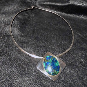 Modernist Necklace/Pendant/Brooch Pin, Azurite Sterling Silver, Vintage Jewelry