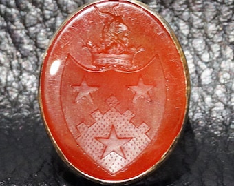 Georgian Intaglio Ring, 14K Gold, Armorial Seal, Estate Jewelry