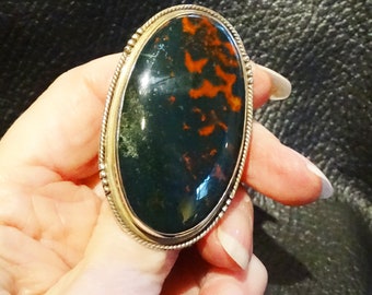 Bloodstone Statement Ring, Sterling Silver