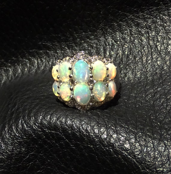 Opal Band Ring, Natural White Zircons, 3.20ctw, S… - image 2