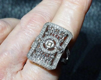 Diamond Encrusted Ring, Art Deco Style, White Gold, Vintage