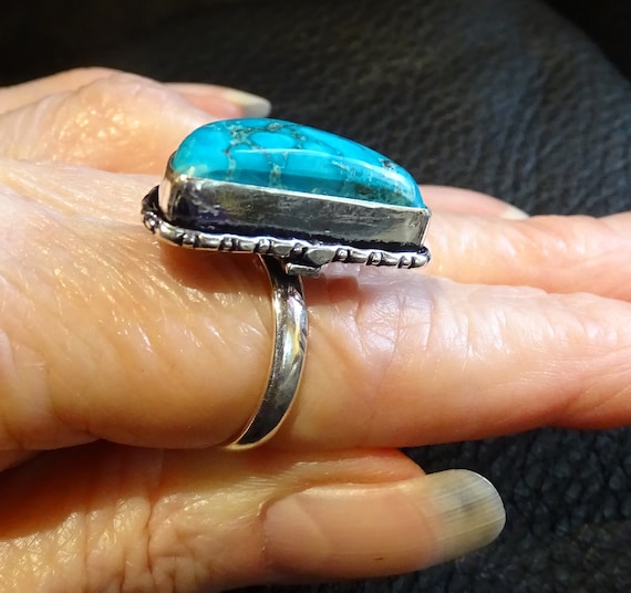 Unique Turquoise Ring, Vintage Crescent, Sterling - image 2