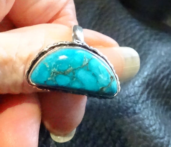 Unique Turquoise Ring, Vintage Crescent, Sterling - image 10