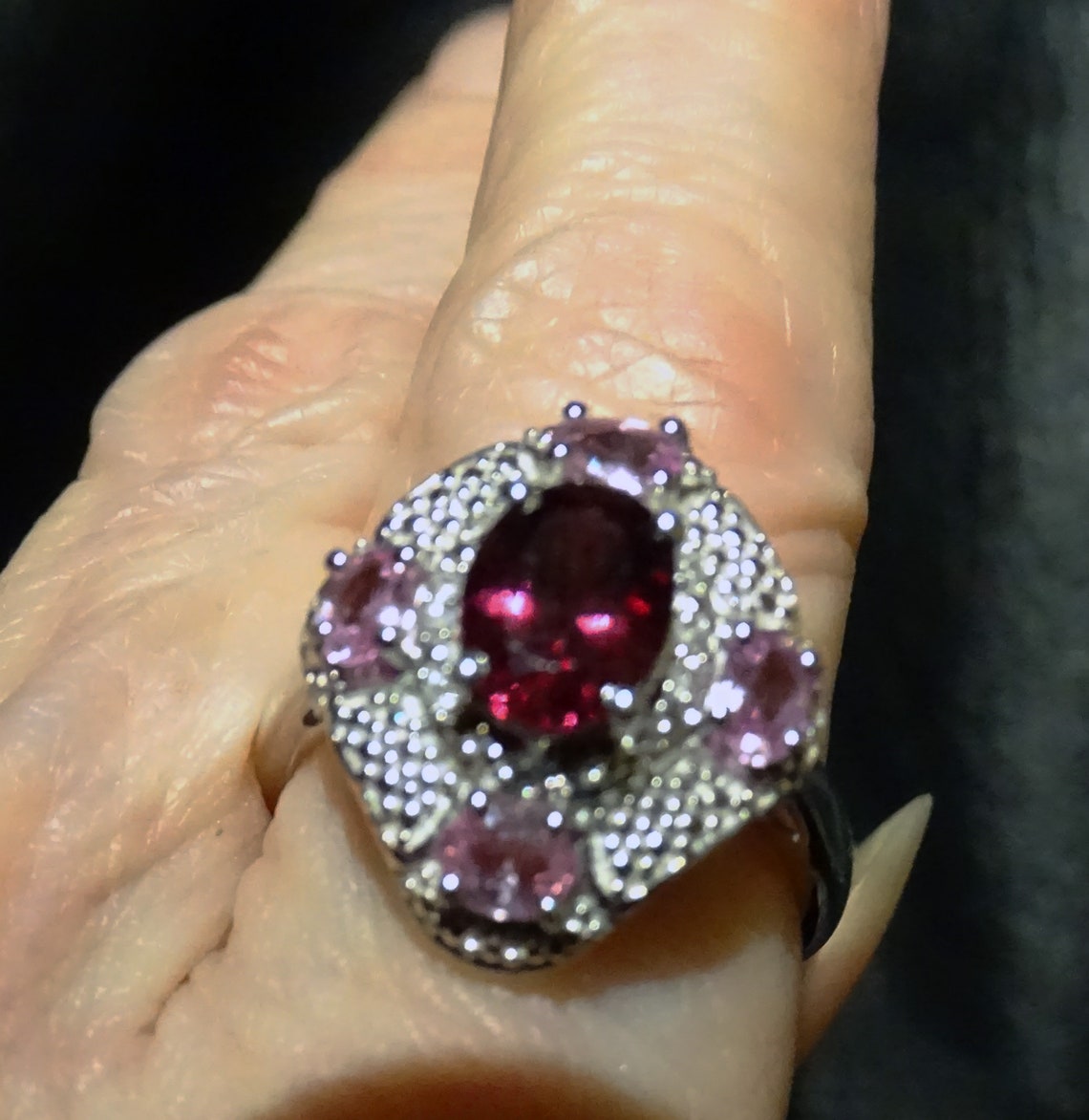 Pink Sapphire Rhodolite Ring, Platinum Over Sterling - Etsy