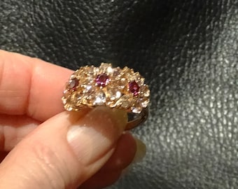 Morganite and Rhodolite Ring, 18K Rose Gold over Sterling