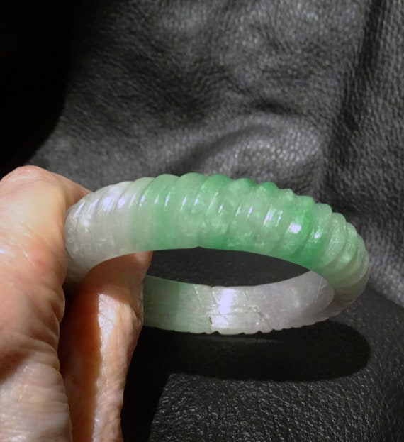 Jade Bangle Bracelet, Carved Jadeite Gem